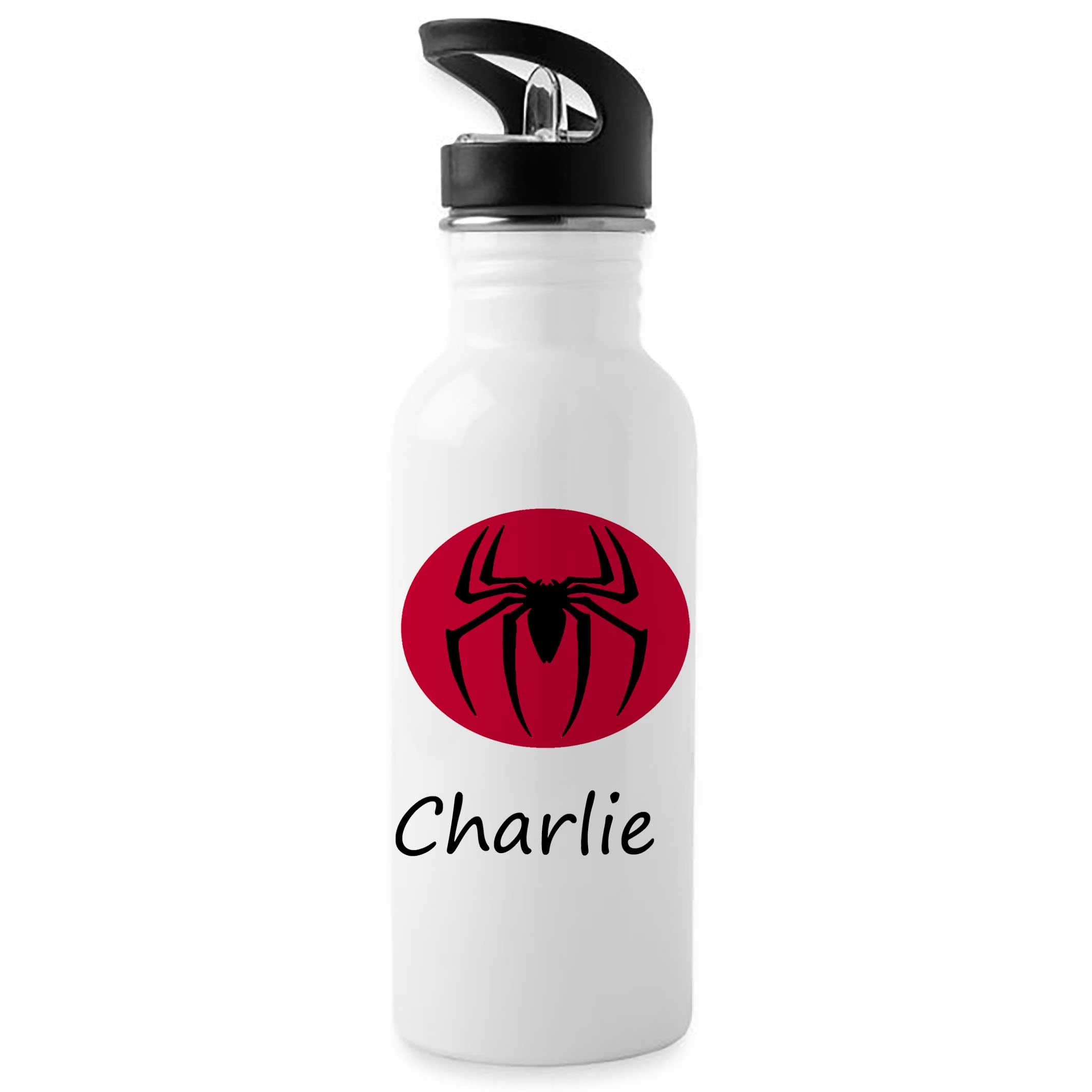 Tigerlilyprints Personalised Boys Water Bottle 500ml with Straw Lid – Custom Name Aluminium Drinks Bottle – Kids School Sports Gym Outdoor Football Design – Birthday Gift for Boys UK (spiderman) — image 1