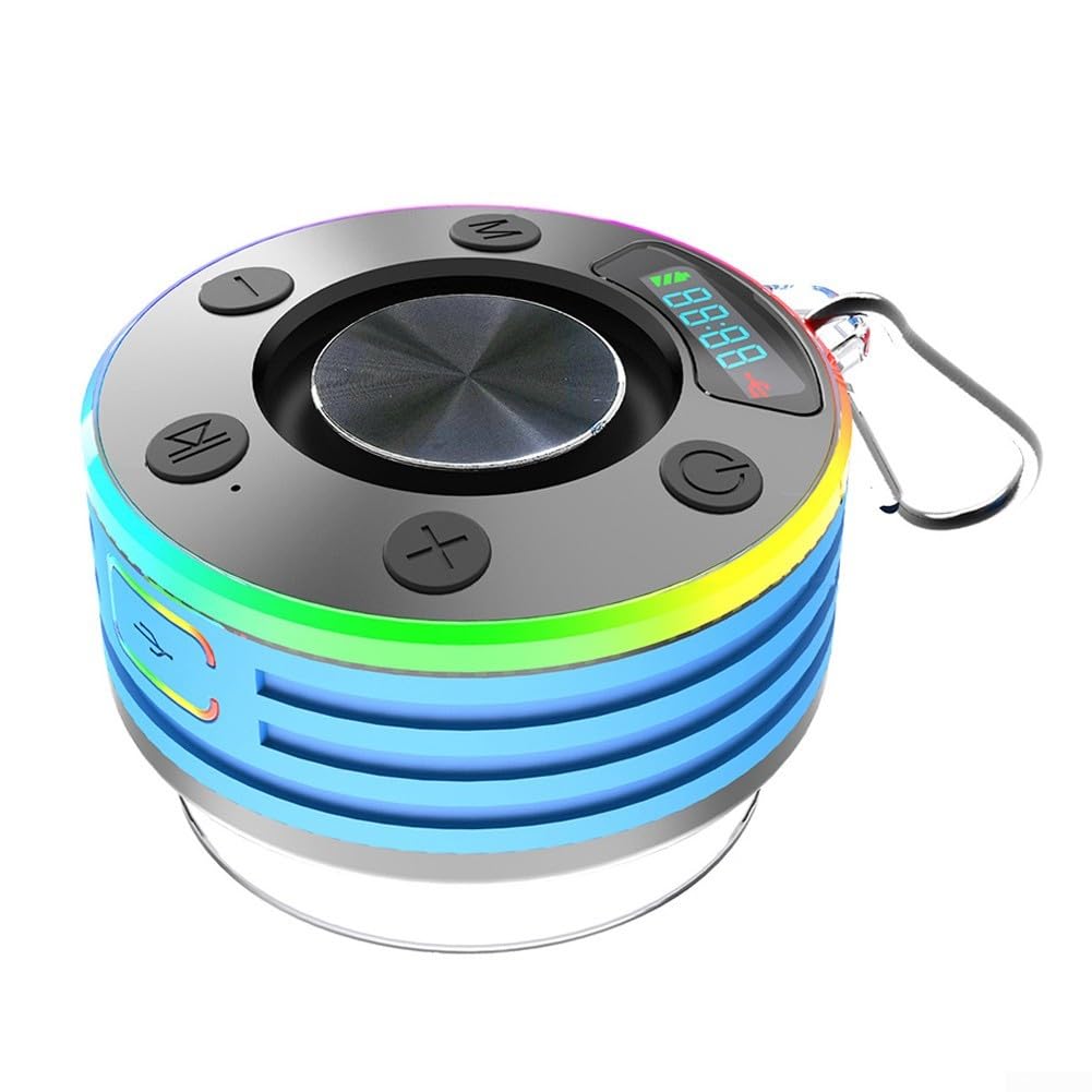 5 3 Radio de douche portable, avec son haute définition étanche avec écran LED, pour le bain ou le plaisir en plein air (bleu)