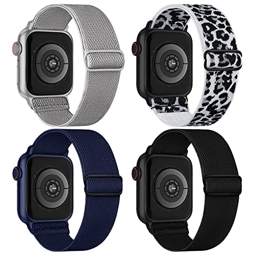 Image of 4 Pack Stretchy Solo Loop Compatible with Apple Watch Bands 38mm 40mm 41mm 42mm 44mm 45mm 46mm 49mm Women Men, Sport Nylon Elastic Straps Wristbands for iWatch Series 11 10 9 8 7 6 5 4 11 Ultra /SE 3 2
