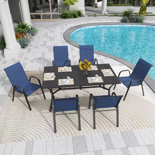 Image of Patio Chairs Set of 4, Stackable Outdoor Dining Chairs for All Weather Textilene Fabric & Metal Frame, Outdoor Chairs Set for Backyard Deck Garden (Dark Blue, Set of 4)