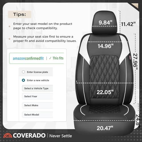 Image of Coverado Car Seat Cover, Car Seat Covers Front Seats, Waterproof Car Seat Covers, Car Seat Cushion, Front Seat Covers Faux Leather Driver Car Seat Protector Fit for Most Cars Trucks SUV, Black&White