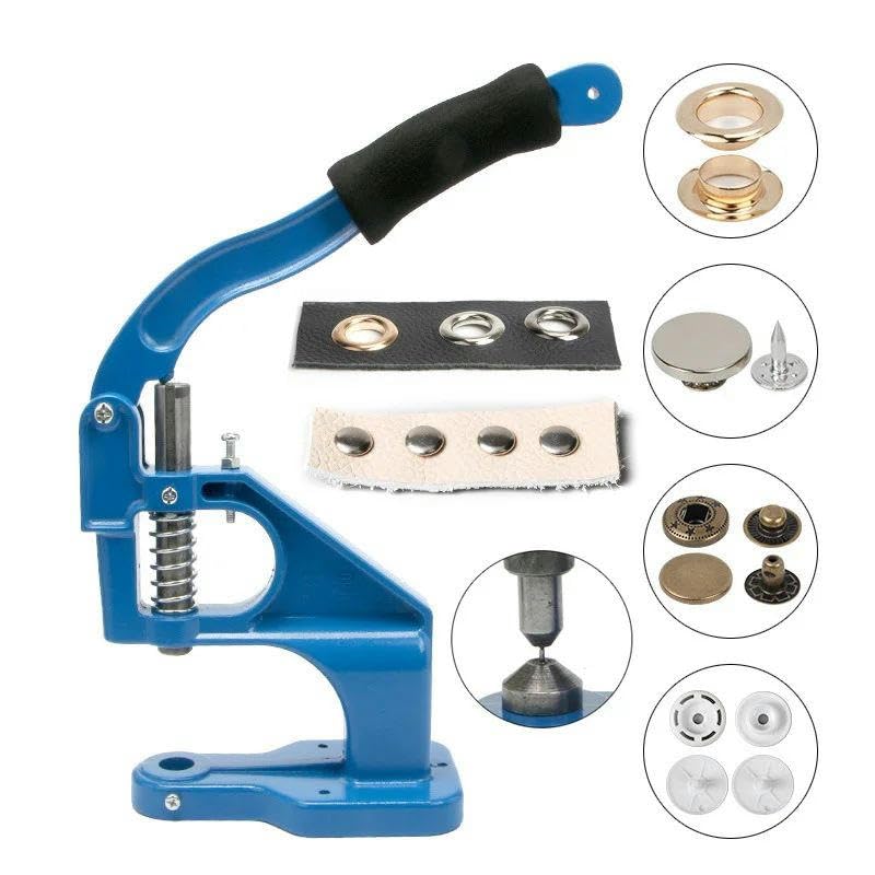 Máquina de instalación de botones a presión manual para ojales o remaches de doble tapa, suministros de herramientas para botones a presión, máquina roja