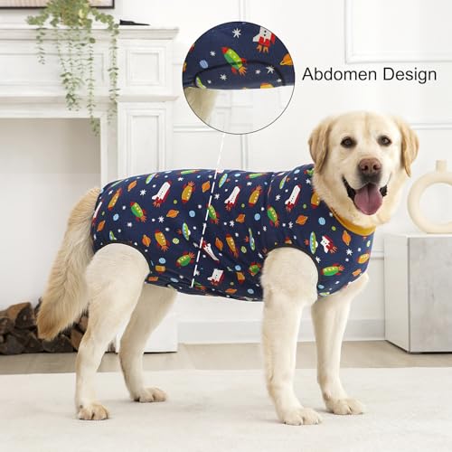 Image of Recovery Suit for Dogs After Surgery, Large Medium Dog Recovery Onesie Surgical for Prevent Licking Cone Alternative, Soft Cotton Covers Wound Body Suit (Rocket, 7X-Large (Pack of 1))