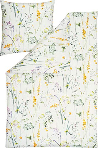 Estella Bettwäsche Melis Mako-Interlock-Jersey lindgrün-apricot-wollweiß Größe 1x 155x220 cm + 1x 80x80 cm