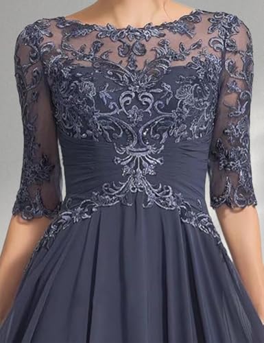 ALEESHUO Chiffon Mother of The Bride Dresses with Half Sleeve Lace Applique Long Grandmother of Groom Dress for Wedding4