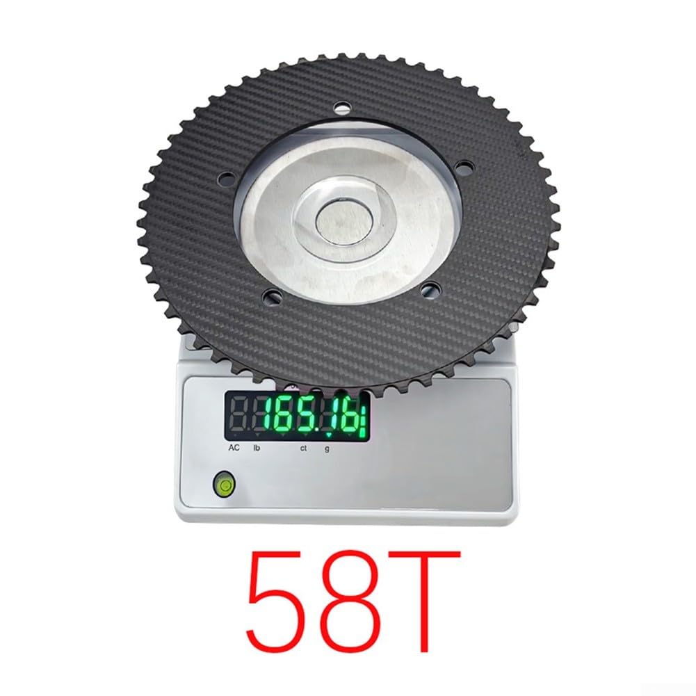 Gdfnmogo Corona a ingranaggi fissi in fibra di carbonio BCD144 49-64T Pignone leggero, per bici da pista e guida quotidiana, volano ad alta resistenza (58T)