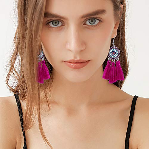 Aroic 32 Pairs Tassel Earrings With Colorful Tassel Long Layered Dangle Hoop Tiered Thread Earrings Set For Women Girls Jewelry Fashion And Valentine Birthday Party Gift #TOP3