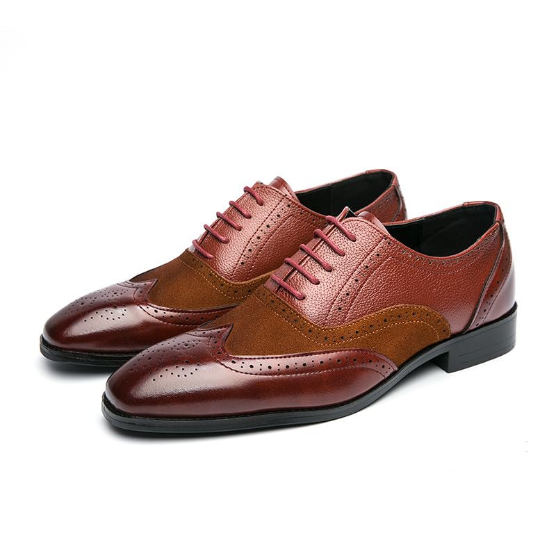 Image of Santimon Men's Classic Modern Formal Oxford Wingtip Lace Up Dress Shoes, Two-Tone Perforated Brogues Uniform Casual Oxford Dress Shoes