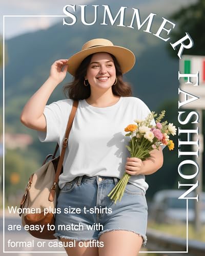 3 Pack Plus Size Women's T-Shirts Crew Neck Short Sleeve Tops Loose Fit Casual Summer Basic Plain Tees2