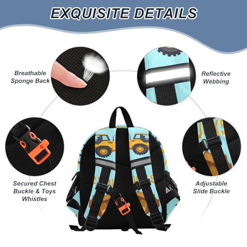 Kid's Backpack for Boys & Girls Toddler Bag Tractors Trucks Pattern Backpack with Safety Leash3