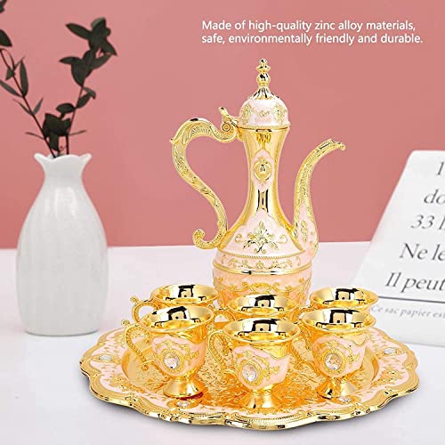 Thyggzjbs Vintage Turkish Coffee Pot Set For 6 Including Tray & Teapot Silver Inset With Crystal Stones(Pink) #TOP3