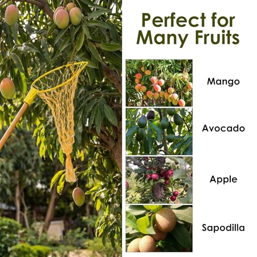 Image of Garden Genie Mango Fruit Plucker with Net | Metal Frame Nylon Net Fruit Picker Basket Tool | Lightweight Garden Tool for Safe Picking