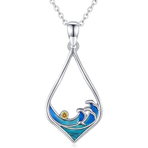 Ocean Wave Necklace 925 Sterling Silver Beach Pendant Necklace Beach Jewelry Gifts ...