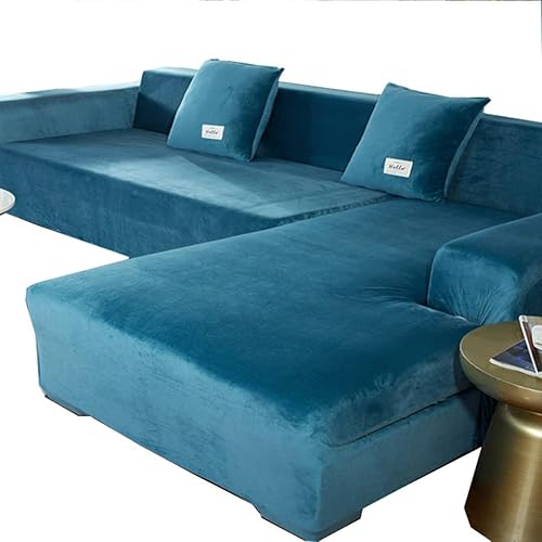 AUGRAV Fundas de terciopelo para sofá seccional, en forma de L, para sala de estar, súper suave, elástica, en forma de U, antideslizante, protector