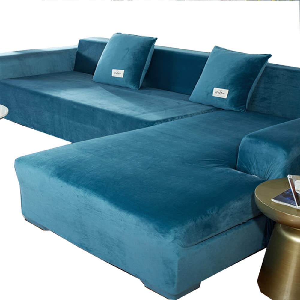 IZREEL Velvet Corner Sectional Couch Covers L Shape Sofa Cover for Living Room Super Soft Stretch U Shaped Sofa Slipcover Anti Slip Pets Dogs Furniture Protector,B,3seat