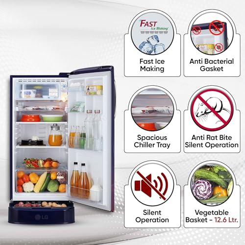 Image of LG 185 L 5 Star Direct-Cool Inverter Single Door Refrigerator (GL-D201ABPU, Blue Plumeria, Fast Ice Making, Base Stand with Drawer)