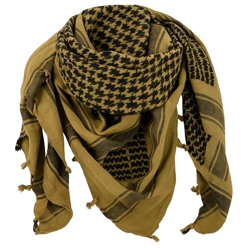 Outdoor World Shemagh Unisex Scarf Keffiyeh Arab PLO Military Army SAS Desert Head Neck Wrap Breathable 100% Cotton Tactical Scarf for Men Women 110cm x 110cm with Tassels (Sand)