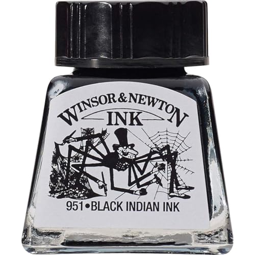 Winsor & Newton Tinta de dibujo de 14 ml, tinta india negra (030), de secado rápido, transparente, resistente al agua e intermezclables, ideal para pincel, bolígrafo de inmersión o pincel de aire, más