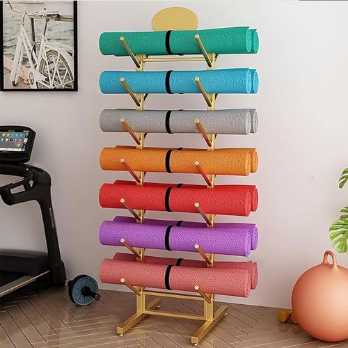 Range tapis de yoga en acier pour studio de fitness et salon épuré