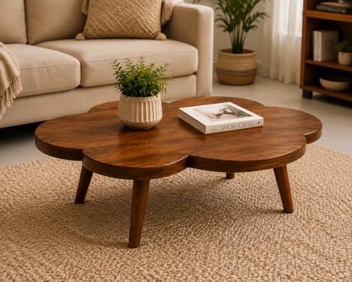 Image of Wooden Cloud Shape Center Table for Living Room | Solid Sheesham Wood Coffee Table for Home | Accent Sofa Side Table | Honey Finish