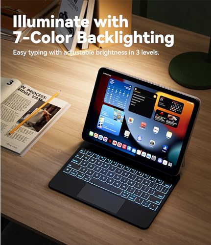 Image of GreenLaw for iPad 11th(A16,2025) /10th(2022) Generation Case with Keyboard, Magic-Style Keyboard Stand, 7 Color Backlit, Stain-Resistant Surface, Multi-Touch Trackpad,Obsidian Black