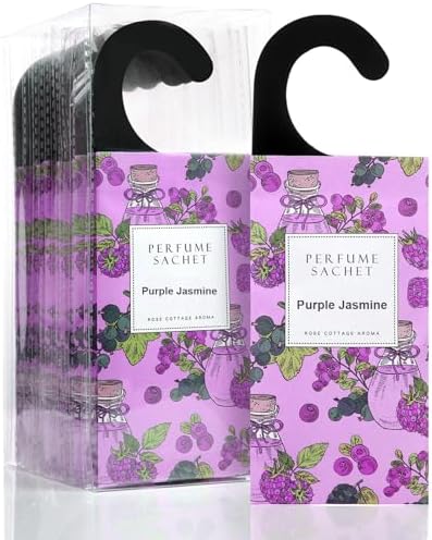 ROSE COTTAGE Large 12 Packs Purple Jasmine Hanging Closet Deodorizer Air Freshener Long Lasting Scented Sachets Smell Goods for House