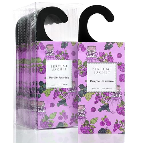 ROSE COTTAGE Large 12 Packs Purple Jasmine Hanging Closet Deodorizer Air Freshener Long Lasting Scented Sachets Smell Goods for House