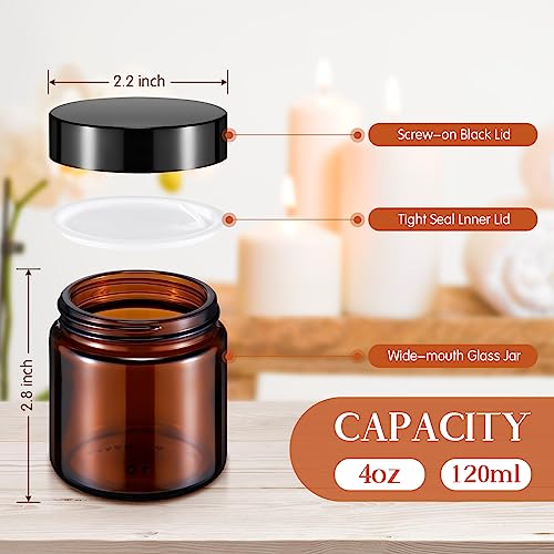 Norme 48 Pcs 4 oz Glass Jars with Lids Leakproof Round Airtight Empty Cosmetic Jars with Inner Liners Lid for Storing Lotions Powder Ointments Candle Making Tins (Black,Amber)2
