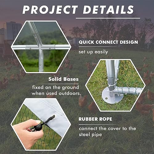 Image of LEMBERI Small Metal Chicken Coop, Walk-in Chicken Run,Galvanized Wire Poultry Chicken Hen Pen Cage, Rabbits Duck Cages with Waterproof and Anti-Ultraviolet Cover for Outside,Backyard and Farm