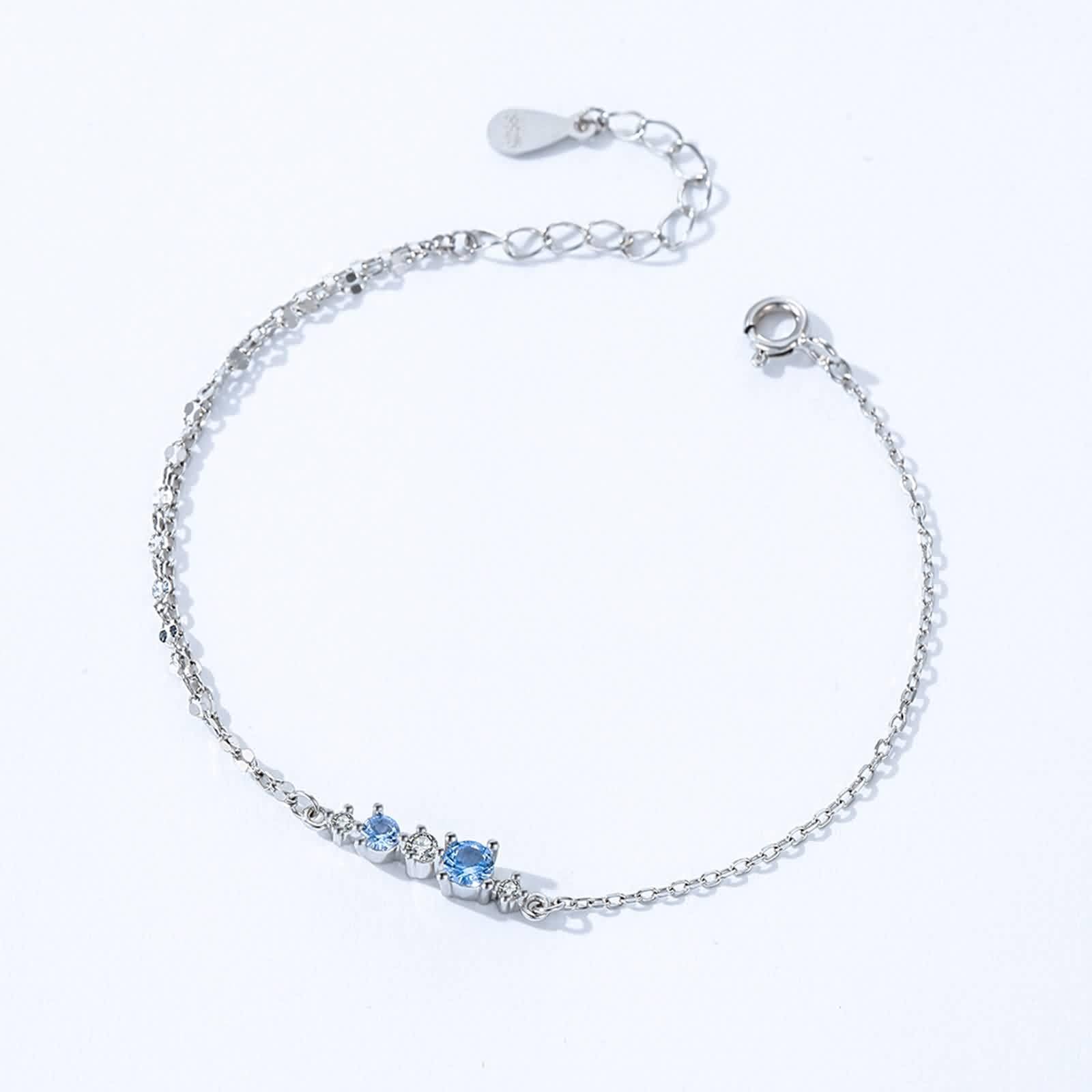 KnSam Pulsera de oro real de 18 quilates para mujer, cadena de 3 brazaletes con topacio azul, pulsera de moissanita, PT950