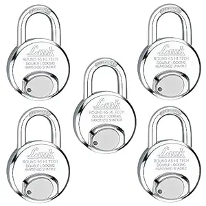 Link Hi-Tech 65mm Round Padlocks Set 5Pcs Set | Stainless Steel Body | Hardened Shackle | 3 Iron Keys with Hi-Tech Nickle | Made in India |