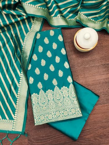 Image of DEVANGI Women's Banarasi Silk Unstitched Salwar Suit Dress Material With Dupatta