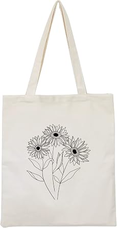 Canvas Floral Botanical Tote Bag for Women, Reusable Grocery Bags, Cute Cat Tote Bags Aesthetic for Shopping