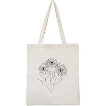 Canvas Floral Botanical Tote Bag for Women Teacher, Reusable Grocery Bags, Cute Cat Tote Bags Aesthetic for Shopping
