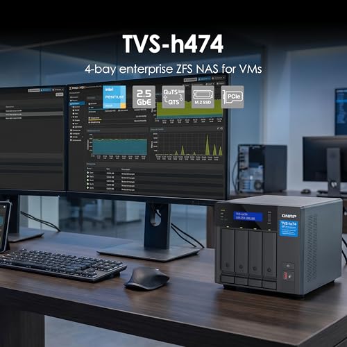 Image of QNAP TVS-h474-PT-8G-US 4 Bay High-Speed Desktop NAS with Intel Pentium Gold 2-core CPU, 8GB DDR4 Memory, 2.5 GbE Networking and PCIe Gen 4 expandability (Diskless)