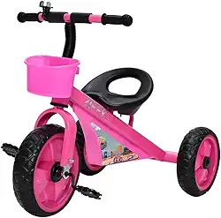 Zippy Toys Triciclo Com Apoiador Cor Rosa, Feito de Plástico e Aço Carbono. Possui Apoiador Removível, Duas Cestas e o Apoio Para os Pés. Indicado Para Crianças Acima de 03 Anos, TE21M1