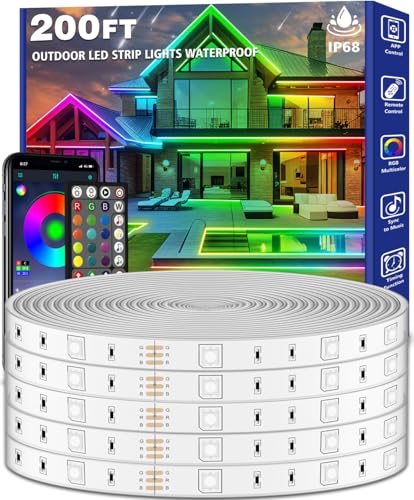zoegi 200ft Outdoor LED Strip Lights Waterproof,Music Sync RGB IP68 Outside Led Light Strips Waterproof with App and Remote,Exterior Led Rope Lights for Deck,Balcony,Roof,Garden,Pool