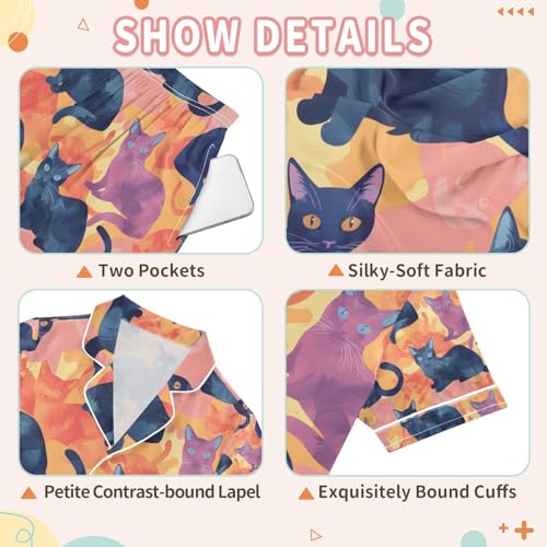 senya Cat Magic Color Satin Summer Pajama Sets Silk Short Sleeve Button Down Sleepwear3