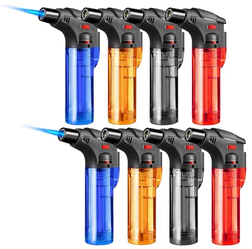 8 Pack Torch Lighters Butane Refillable Lighter Single Jet Flame Windproof Torch Lighter Multi Utility Mini Gas Lighter Blow Torch Lighters for Candle Fireplace Camping Grill BBQ Kitchen(No Fuel)