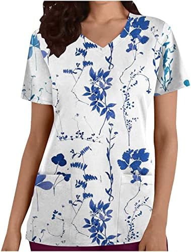 Women Working Uniform T Shirt, Womens Floral Print Scrub_Tops V Neck Nurse Shirt Casual Comfy Short Sleeve Blouse Tee