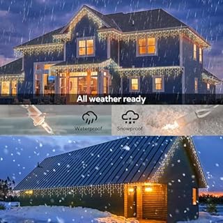 BEEWIN 200ct Blue&Clear Mini Icicle Christmas Lights, 23FT White Wire Incandescent Bulb String Lights, Connectable Indoor Outdoor for Eaves, Window, Curtain, Party, Wedding