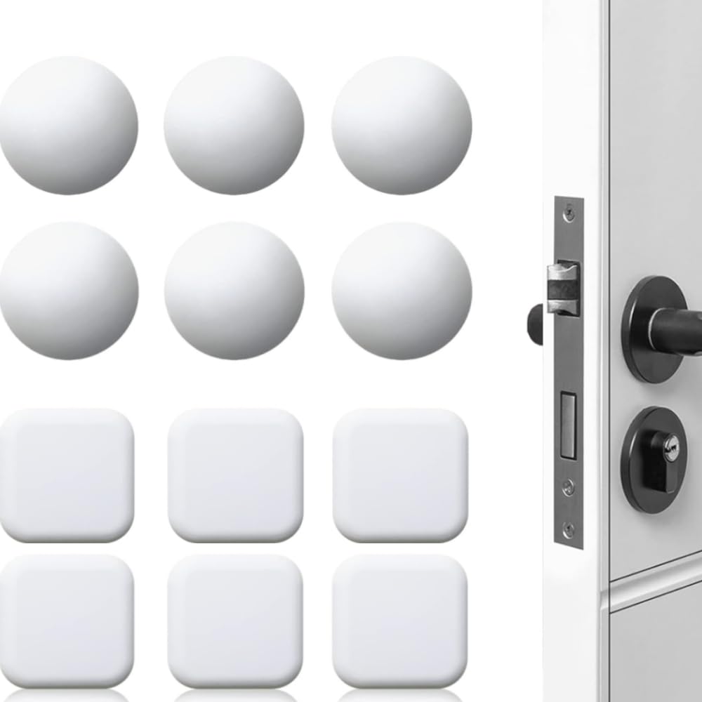 Loiisgy12 Pack Door Stoppers Wall Protector, Self-Adhesive Silencer Soft Rubber Crash Pad, Door Slamming Silencer, Door Knob Guard for Home, Office, School (White)
