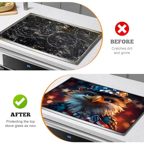 Image of Multi-Design Stove Cover for Glass /Electric Stoves - 3-in-1 Heat-Resistant Protector Mat, Non-Slip Drying Rack 28 inchx20 inch (Independence Day - Eagle)