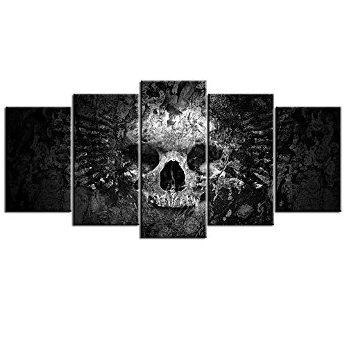 Nachic Wall 5 Piece Canvas Wall Art Black and White Skull Painting on Canvas Abstract Halloween Day of Dead Skull Posters for Home Bedroom Wall Decor Gallery Canvas Wrapped Ready to Hang
