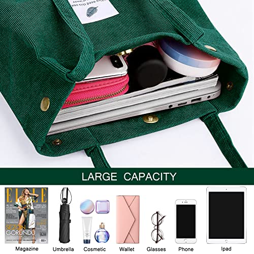 Image of Ayieyill Corduroy Tote Bag for Women Canvas Shoulder Cord Purse with Inner Pocket