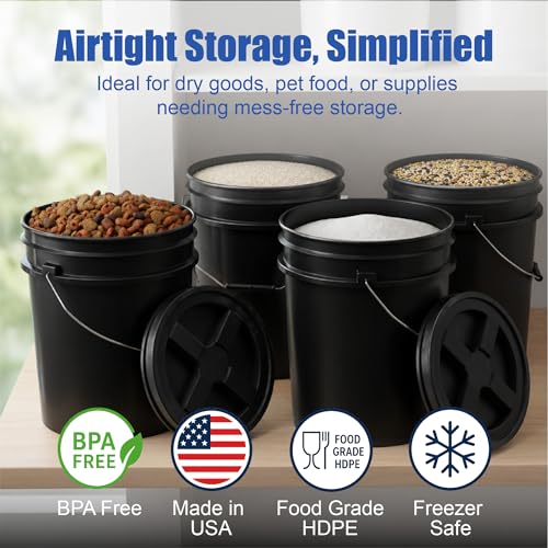 Image of ePackageSupply 5 Gallon Bucket - Food Grade Bucket BPA-Free, Black, 1 Pack | Metal Handle Grip, Heavy-Duty 90 Mil HDPE Plastic Pail, Food Safe Stackable Utility Container, Lid Not Included, Made in USA