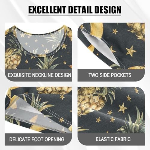 ALAZA Pineapples Stars Moon Pajama Set Short Sleeve Sleepwear Soft Lounge Nightwear4