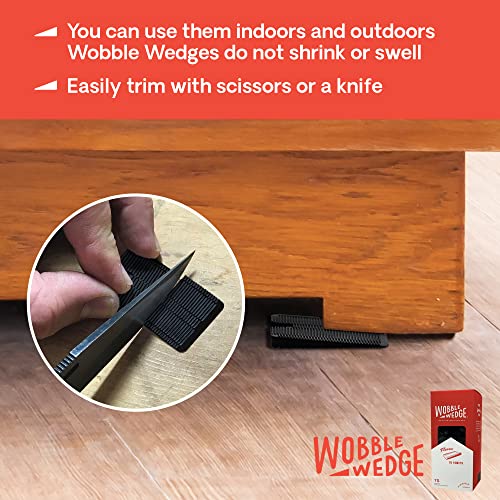 Image of Wobble Wedges Flexible Plastic Shims - Leveling Shims for Home Improvement, Furniture Levelers, Table, and Toilet for Leveling - Made in USA Plastic Wedges Shim for Appliances (Black, 75-Pack)