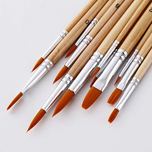 Pincéis de aquarela Entweg, conjunto de 12 pincéis de tinta com pontas planas e redondas de nylon, c