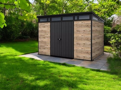 Transform Your Outdoor Space with Our Premium Signature Collection Resin Storage Shed, Wooden Look, Black and Brown, (11' x 7') - Image 3
